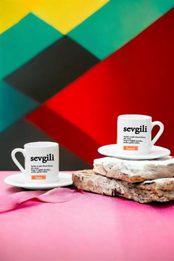Sevgili Kelime Anlamı İkili Beyaz Türk Kahvesi Fincanı
