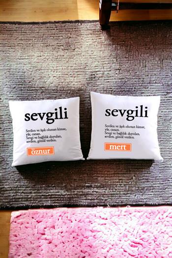 Sevgili Kelime Anlamı İkili Saten Kare Yastık