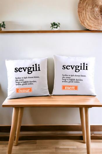 Sevgili Kelime Anlamı İkili Saten Kare Yastık