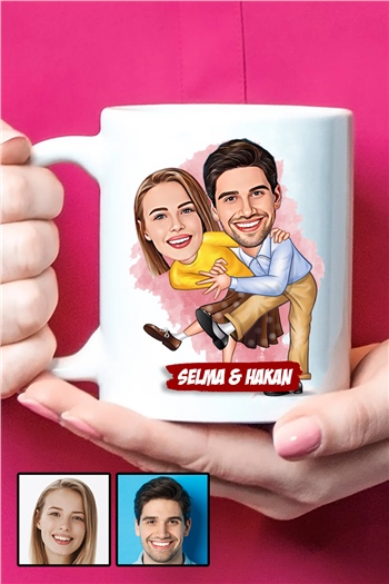 Erkek Sevgiliye Hediye Karikatürlü Beyaz Kupa Bardak