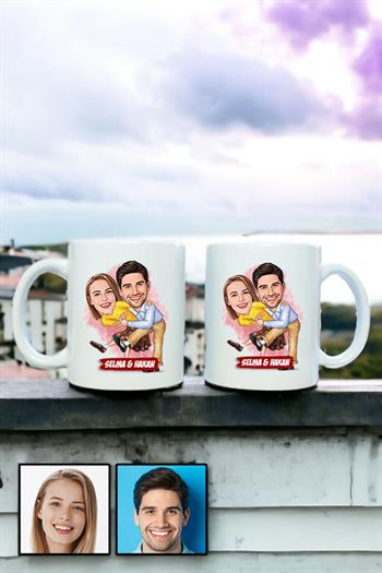 Sevgililere Komik Hediye Dans Eden Çiftler Karikatürlü İkili Beyaz Kupa Bardak