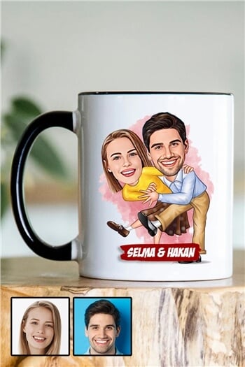 Sevgililer için Hediye Karikatürlü İçi Renkli Kupa Bardak