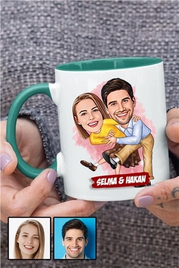 Sevgililer için Hediye Karikatürlü İçi Renkli Kupa Bardak