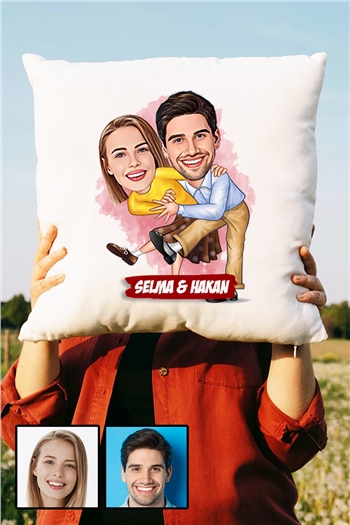 Sevgililere Komik Hediye Dans Eden Çiftler Karikatürlü Yastık