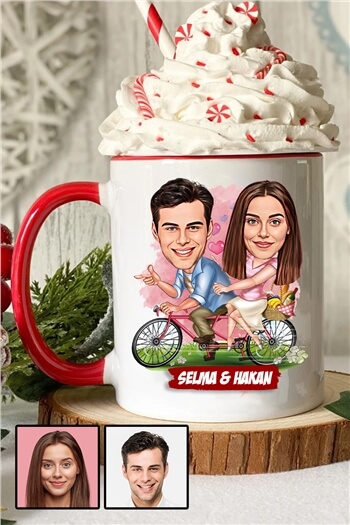 Erkek için Sevgililer Günü Hediyesi Karikatürlü İçi Renkli Kupa Bardak