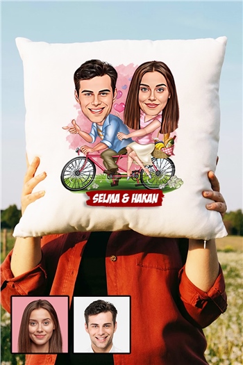 Sevgililere Özel Hediye Bisiklet Temalı Karikatürlü Yastık
