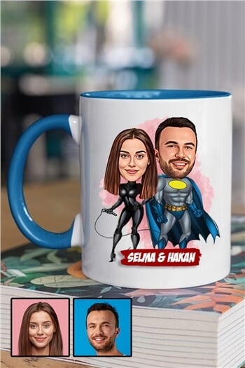 Sevgililere Romantik Hediye Karikatürlü İçi Renkli Kupa Bardak