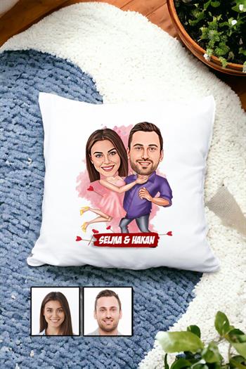 Sevgililere Romantik Hediye Karikatürlü Yastık