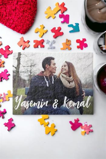 Sevgiliye Fotoğraflı Hediye İsimli ve Fotoğraflı Dikdörtgen Puzzle