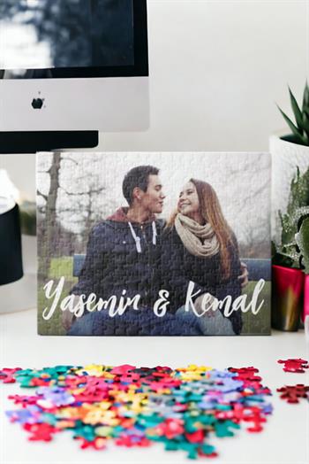 Sevgiliye Fotoğraflı Hediye İsimli ve Fotoğraflı Dikdörtgen Puzzle