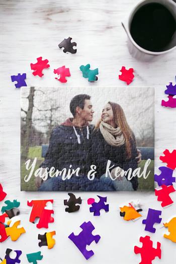 Sevgiliye Fotoğraflı Hediye İsimli ve Fotoğraflı Dikdörtgen Puzzle