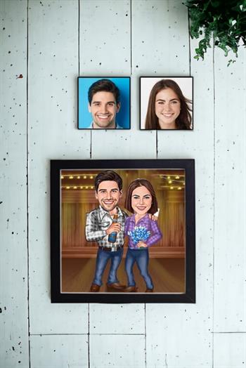 Sevgiliye Hatıralık Hediye Karikatürlü Kare Çerçeve