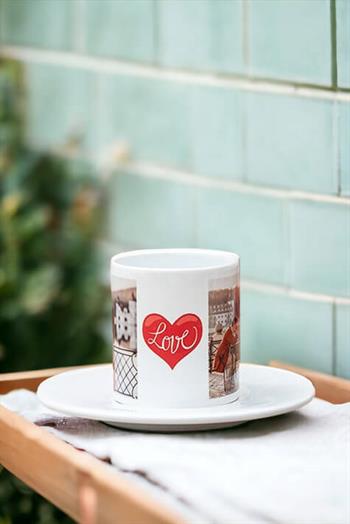 Sevgiliye Hediye 2 Fotoğraflı Beyaz Türk Kahvesi Fincanı