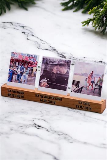 Sevgiliye Hediye 3 Fotoğraflı Ahşap Stand