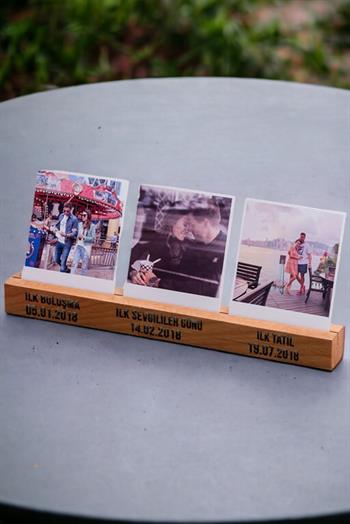 Sevgiliye Hediye 3 Fotoğraflı Ahşap Stand