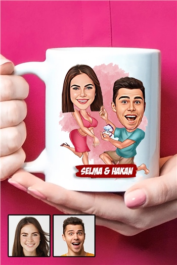 Eşe 14 Şubat Hediyesi Karikatürlü Beyaz Kupa Bardak