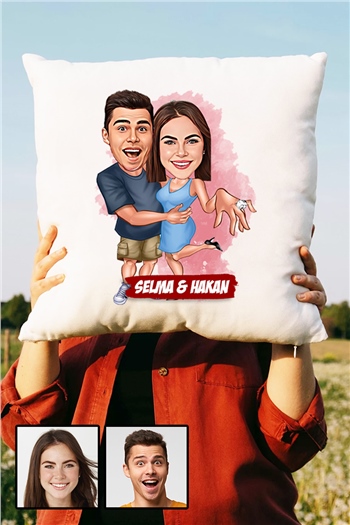 Sevgiliye Hediye Evlenme Teklifi Temalı Karikatürlü Yastık