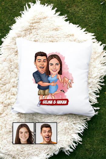 Sevgiliye Hediye Evlenme Teklifi Temalı Karikatürlü Yastık