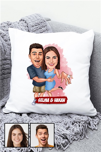 Sevgiliye Hediye Evlenme Teklifi Temalı Karikatürlü Yastık