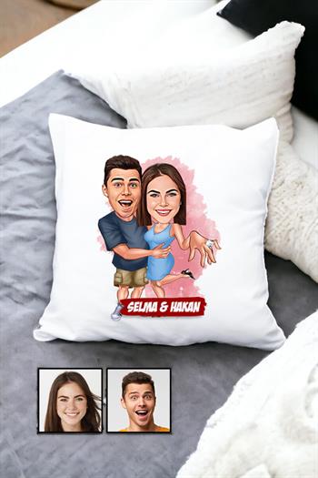 Sevgiliye Hediye Evlenme Teklifi Temalı Karikatürlü Yastık
