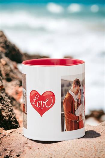Sevgiliye Hediye İki Fotoğraflı İkili Renkli Kupa Bardak
