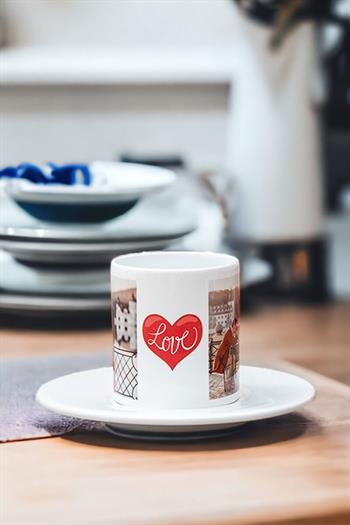 Sevgiliye Hediye İki Fotoğraflı İkili Beyaz Türk Kahvesi Fincanı