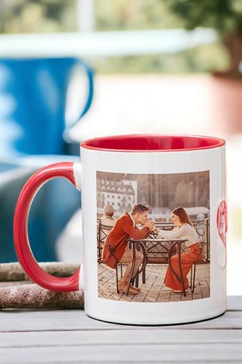 Sevgiliye Hediye İki Fotoğraflı İkili Renkli Kupa Bardak