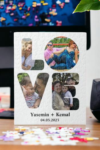 Sevgiliye Hediye Love Tasarımlı İsimli Tarihli ve Fotoğraflı Puzzle