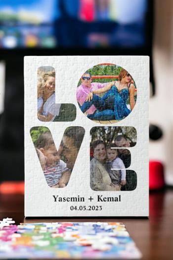 Sevgiliye Hediye Love Tasarımlı İsimli Tarihli ve Fotoğraflı Puzzle