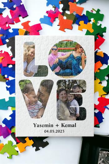 Sevgiliye Hediye Love Tasarımlı İsimli Tarihli ve Fotoğraflı Puzzle