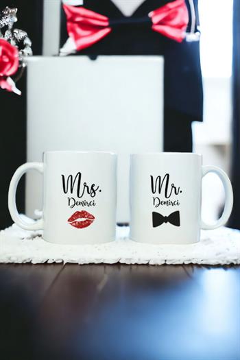 Sevgiliye Hediye Mr Mrs İkili Beyaz Kupa Bardak