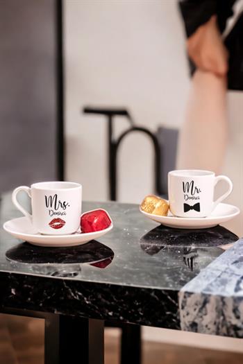Sevgiliye Hediye Mr Mrs İkili Porselen Türk Kahvesi Fincanı