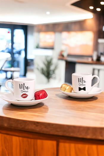 Sevgiliye Hediye Mr Mrs İkili Porselen Türk Kahvesi Fincanı