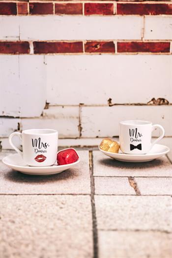 Sevgiliye Hediye Mr Mrs İkili Porselen Türk Kahvesi Fincanı