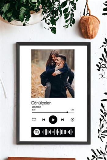 Sevgiliye Hediye Spotify QR Kodlu Kişiye Özel Fotoğraflı Hediyelik Çerçeve