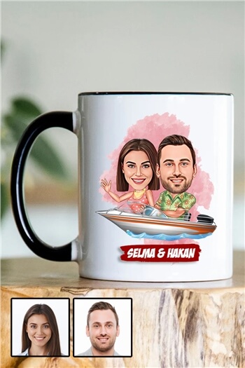 Sevgililere Özel Hediye Karikatürlü İçi Renkli Kupa Bardak