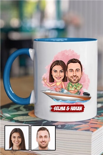 Sevgililere Özel Hediye Karikatürlü İçi Renkli Kupa Bardak