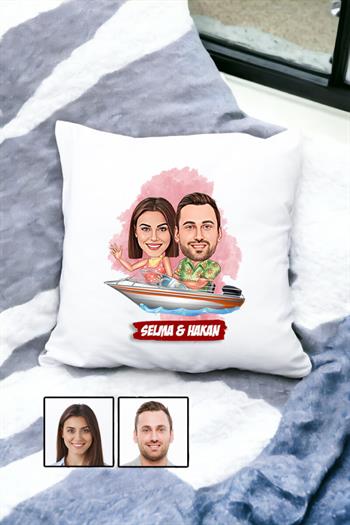 Sevgiliye Hediye Tekne Tasarım  Karikatürlü Yastık