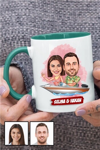 Sevgililere Özel Hediye Karikatürlü İçi Renkli Kupa Bardak