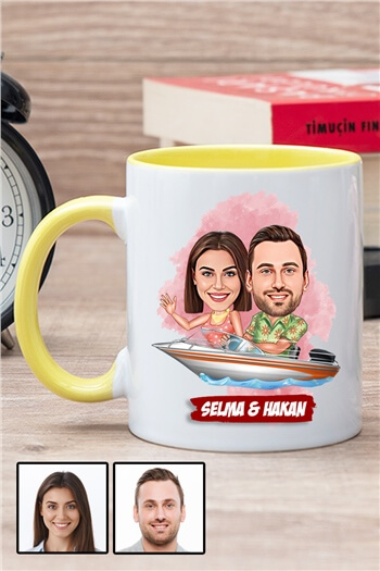 Sevgililere Özel Hediye Karikatürlü İçi Renkli Kupa Bardak