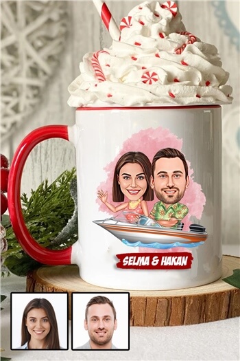 Sevgililere Özel Hediye Karikatürlü İçi Renkli Kupa Bardak