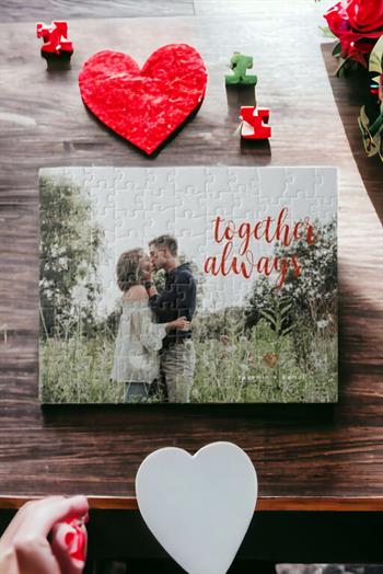 Sevgiliye Hediye Together Always Tasarımlı Fotoğraflı Dikdörtgen Puzzle