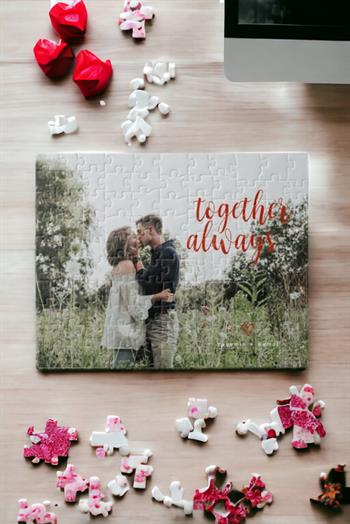 Sevgiliye Hediye Together Always Tasarımlı Fotoğraflı Dikdörtgen Puzzle