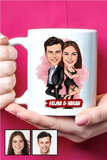 Bayan Sevgiliye 14 Şubat Sevgililer Günü Hediyesi Karikatürlü Beyaz Kupa Bardak