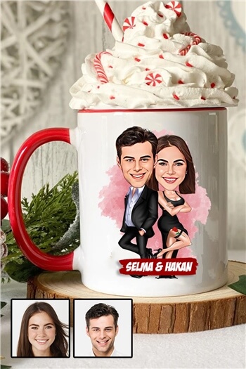 Sevgililere İlginç Hediye Davete Hazırız Karikatürlü İçi Renkli Kupa Bardak