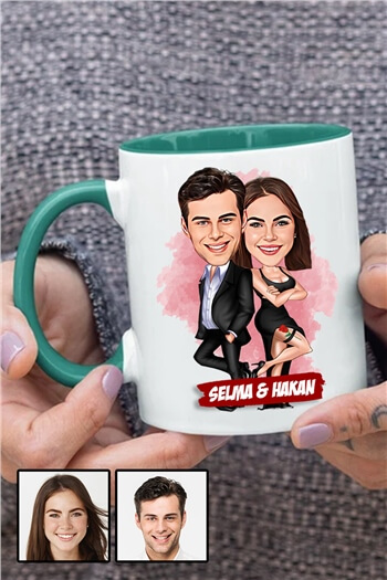 Sevgililere İlginç Hediye Davete Hazırız Karikatürlü İçi Renkli Kupa Bardak