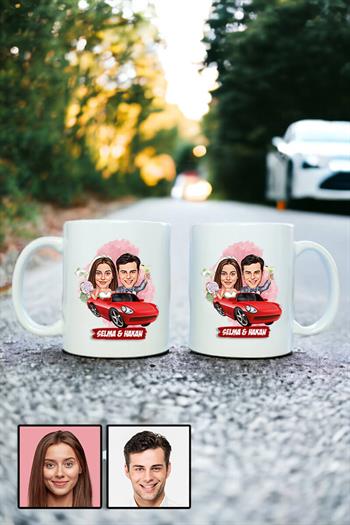 Sevgiliye Özel Hediye Biz Evleniyoruz Karikatürlü İkili Beyaz Kupa Bardak