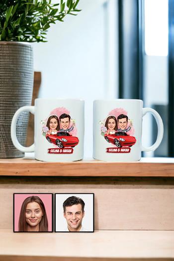 Sevgiliye Özel Hediye Biz Evleniyoruz Karikatürlü İkili Beyaz Kupa Bardak
