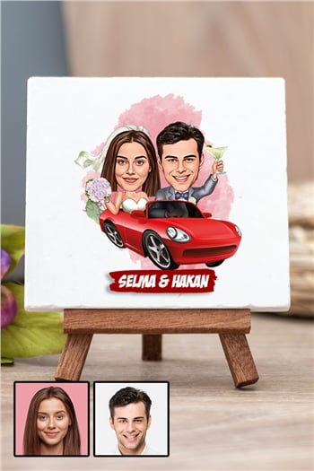 Sevgiliye Özel Hediye Biz Evleniyoruz Karikatürlü Taş Masa Dekoru