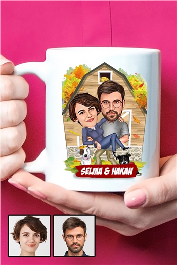 Çiftlere Özel İlginç Sevgililer Günü Hediyesi Karikatürlü Beyaz Kupa Bardak